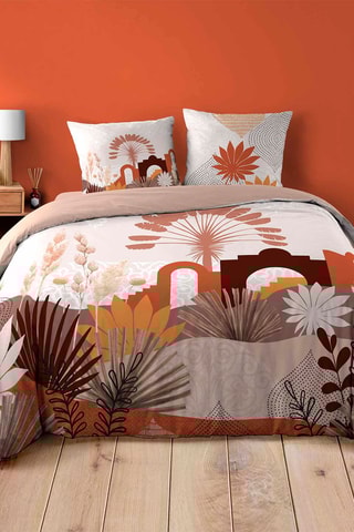 Parure de couette réversible en coton 42 fils/cm² Vera Cruz - Blanc et terracotta