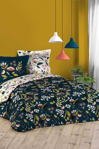 Parure de couette en coton 42 fils/cm² Stessy - Bleu marine et doré