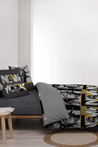 Parure de couette en coton 42 fils/cm² Big City - Gris et noir