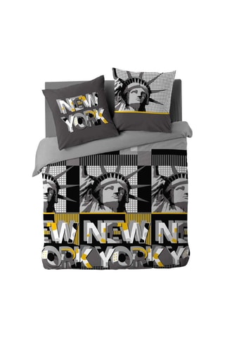 Parure de couette en coton 42 fils/cm² Big City - Gris et noir