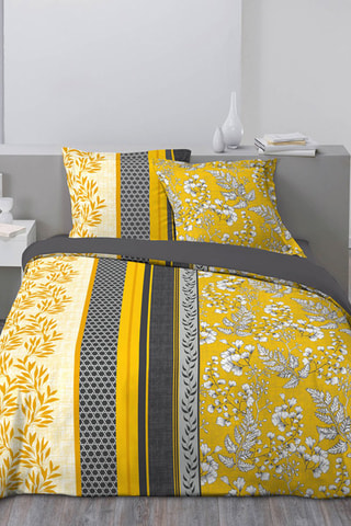 Parure de couette en coton 57 fils/cm² - Sirius - Jaune et gris