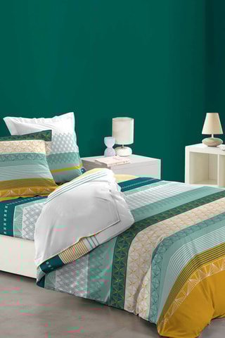 Parure de couette en coton 42 fils/cm² - Juliane - Blanc et bleu