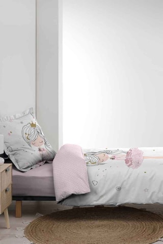 Parure de couette en coton 42 fils/cm² Petite Etoile - Blanc et rose