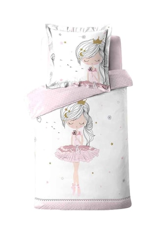 Parure de couette en coton 42 fils/cm² Petite Etoile - Blanc et rose