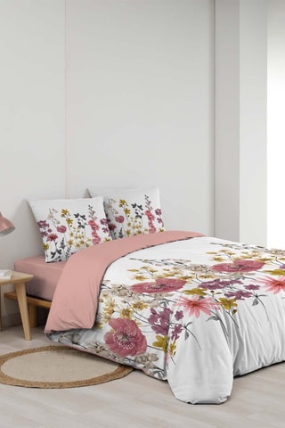Parure de couette en double gaze 
 de coton - 57 fils/cm² Rosine - Blanc, rose et jaune