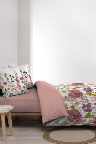 Parure de couette en double gaze 
 de coton - 57 fils/cm² Rosine - Blanc, rose et jaune