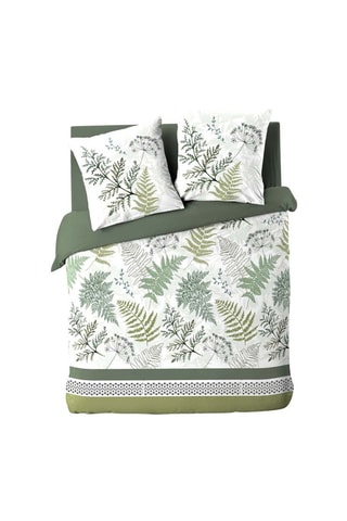 Parure de couette en double gaze 
 de coton - 57 fils/cm² Verveine - Blanc et vert