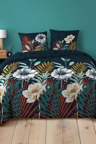 Parure de couette en coton 42 fils/cm² Addison - Bleu canard et terracotta