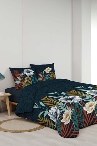 Parure de couette en coton 42 fils/cm² Addison - Bleu canard et terracotta