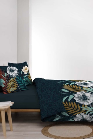 Parure de couette en coton 42 fils/cm² Addison - Bleu canard et terracotta