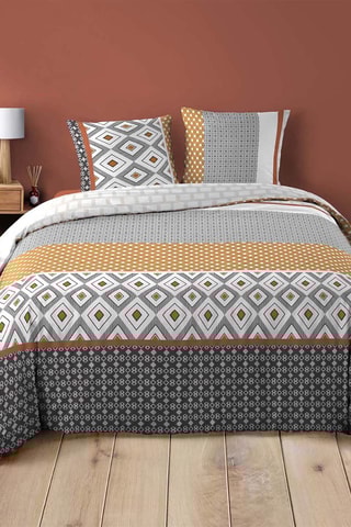 Parure de couette en coton 42 fils/cm² Arsene - Gris et jaune