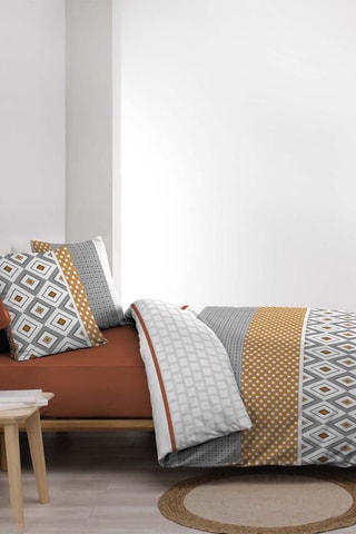 Parure de couette en coton 42 fils/cm² Arsene - Gris et jaune