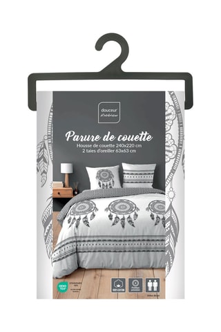 Parure de couette en coton 90 fils/cm² Indian Dream - Gris et blanc