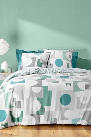Parure de couette Geomelo - 105 fils/cm² - Vert sauge et blanc