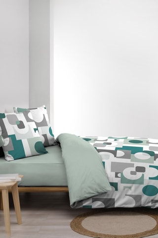 Parure de couette Geomelo - 105 fils/cm² - Vert sauge et blanc