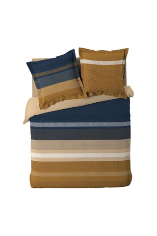 Parure de couette en coton 57 fils/cm² Massaï - Bleu marine et marron