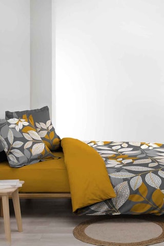 Parure de couette en percale de coton 78 fils/cm² Scala - Gris et jaune