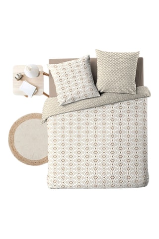 Parure de couette réversible en coton Brianna Blanc et marron