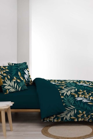 Parure de couette réversible en coton 57 fils/cm² Nelida - Vert et beige