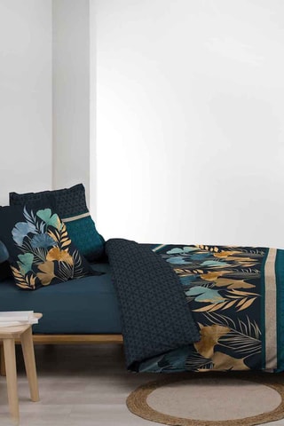 Parure de couette en percale de coton 78 fils/cm² Blondy - Bleu canard et anthracite