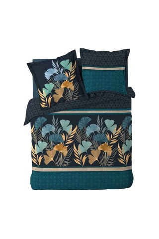 Parure de couette en percale de coton 78 fils/cm² Blondy - Bleu canard et anthracite