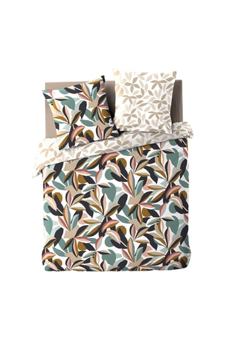 Parure de couette en coton 57 fils/cm² Lavinia - Marron et bleu canard