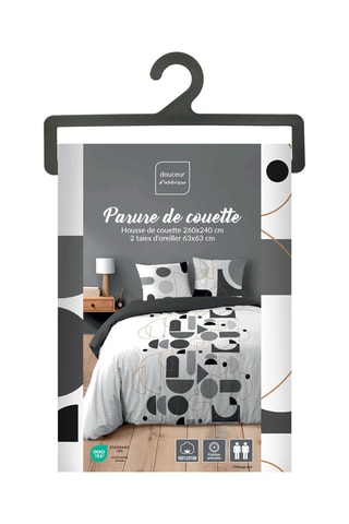 Parure de couette en coton 90 fils/cm² Chilipop - Noir et blanc