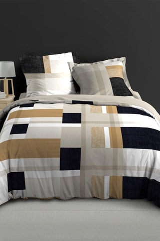 Parure de couette en coton 115 fils/cm² Ulysse  - Gris et blanc