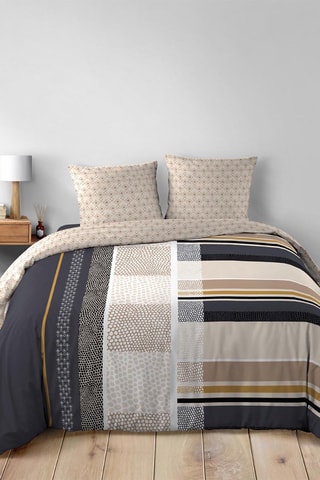 Parure de couette en coton 42 fils/cm² Romeo - Beige et noir - 240 x 220 cm