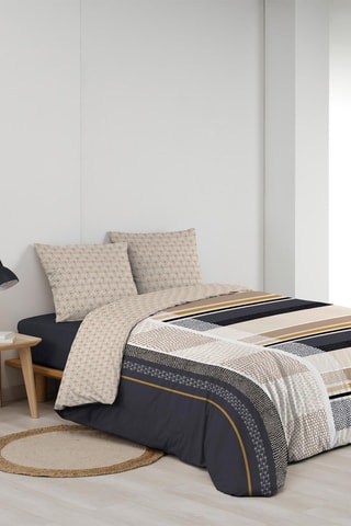 Parure de couette en coton 42 fils/cm² Romeo - Beige et noir - 240 x 220 cm