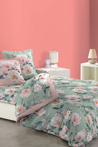 Parure de couette en coton 42 fils/cm² - Alissia - Vert et rose