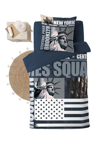 Parure de couette Brooklyn en coton 90 fils/cm² - Gris et blanc