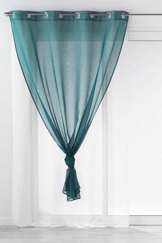 2 voilages Duo - Bleu pétrole et blanc - 140 x 240 cm