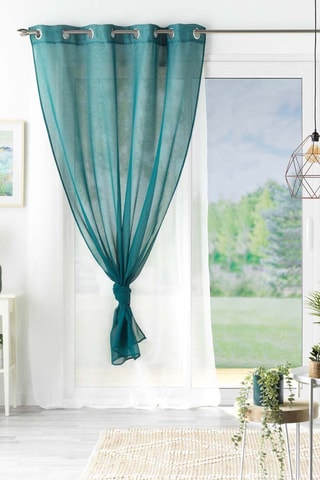 2 voilages Duo - Bleu pétrole et blanc - 140 x 240 cm