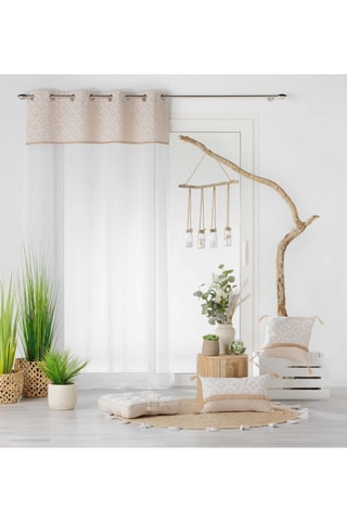 Voilage à œillets Bahina - Blanc et beige - 140 x 240 cm