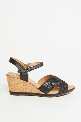 Sandales compensées en cuir Helio - Noir