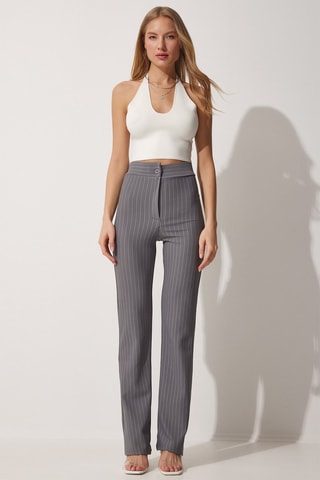 Calças bootcut cintura subida Cinzento