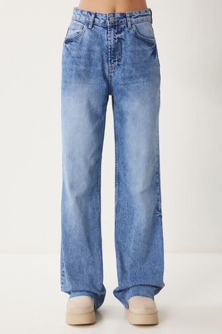 Calças de ganga wide legs de cintura alta - Azul-celeste