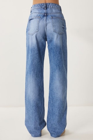 Calças de ganga wide legs de cintura alta - Azul-celeste