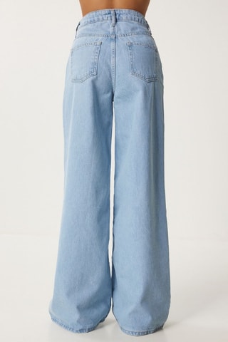 Calças de ganga wide legs de cintura alta - Azul-celeste