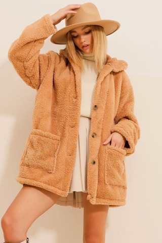 Veste en laine à capuche - Camel
