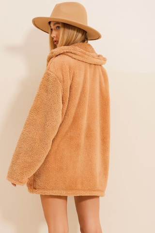 Veste en laine à capuche - Camel