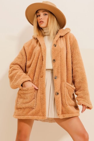 Veste en laine à capuche - Camel