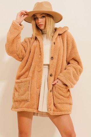 Veste en laine à capuche - Camel