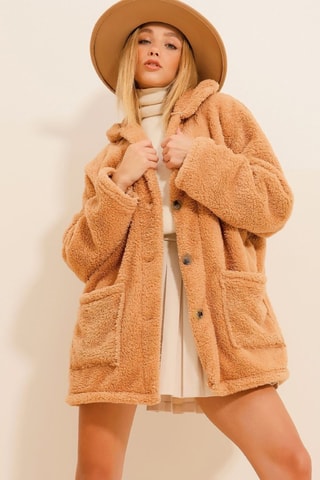 Veste en laine à capuche - Camel