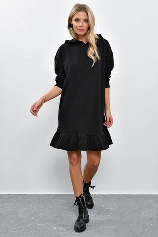 Vestido-sweat com capuz - Preto