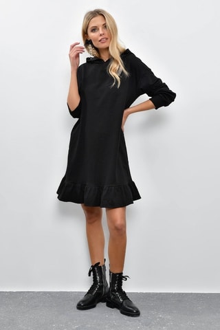 Vestido-sweat com capuz - Preto