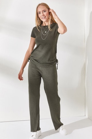 Blusa e calças palazzo - Caqui