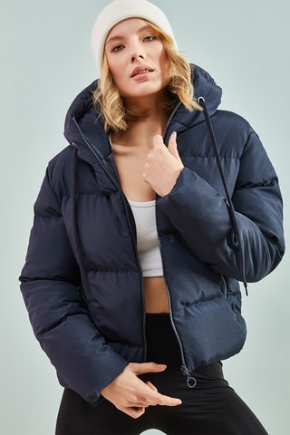 Doudoune regular à capuche - Bleu marine