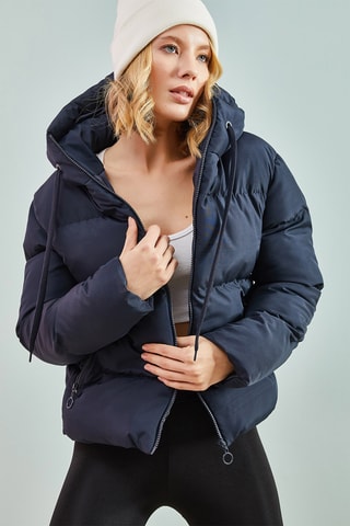 Doudoune regular à capuche - Bleu marine